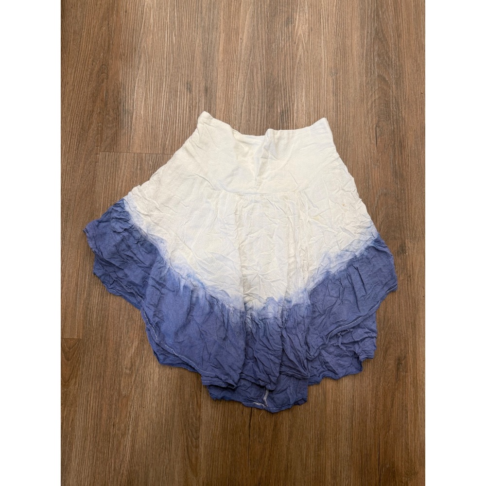 Free People Blue White Ombre Smocked Mini Skirt Textured Ruffle Boho XS